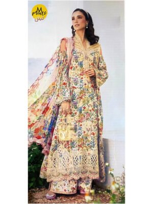 Maria B Linen Chikankari Embroidered Suit – Designer Patches – 3 Piece – Article MY-795