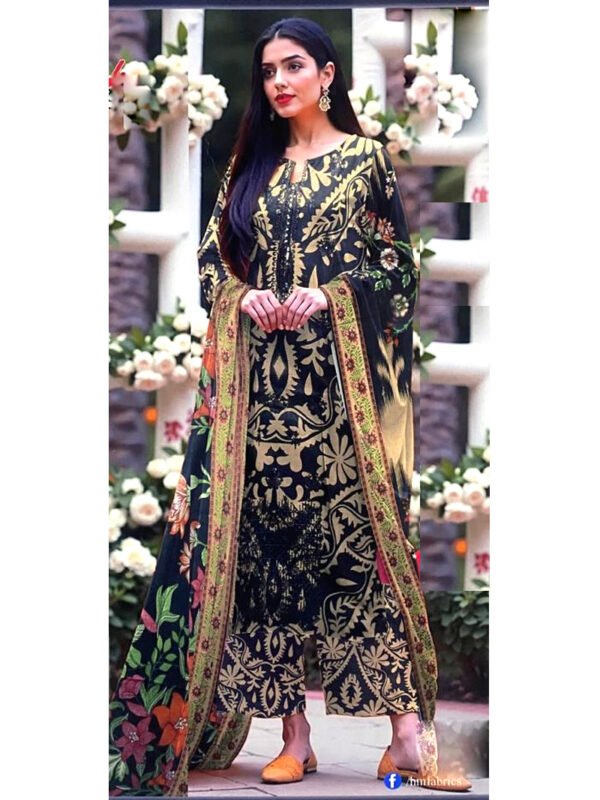 Maria B Dhanak Embroidered Suit – Digital Printed Dupatta – 3 Piece – Article 10412