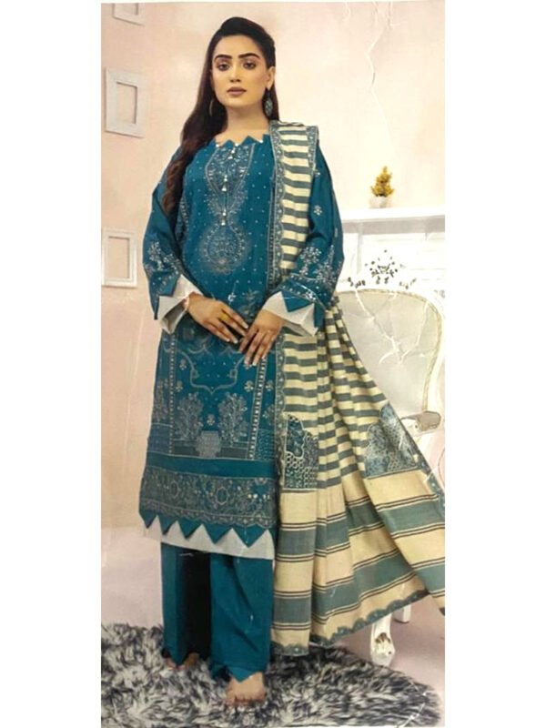 Dhoop Kinary by Abisha Fabrics – Self Dhanak Embroidered Suit – Kashmiri Embroidered Shawl – 3 Piece – Article 36