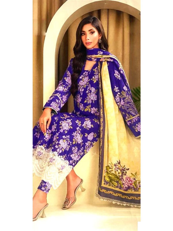 Maria B Linen Digital Printed Suit – Designer Patches – 3 Piece – Article 1014
