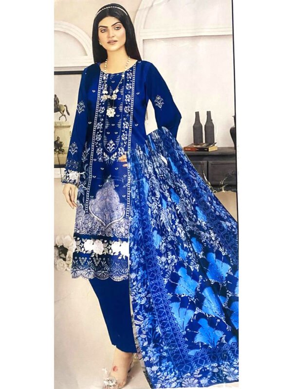 Hamda Nishat Viscose Chikankari Suit – Digital Printed – Double Patches – 3 Piece – Article 4061