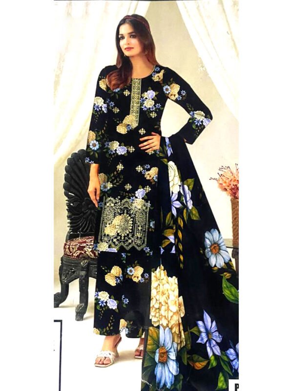 Maria B Linen 3 Piece Suit – Embroidered Shirt – Digital Printed Dupatta & Trouser – Article 1139