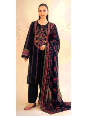 Nishat Soft Khaddar Winter Collection – Embroidered Shirt with Patches – Digital Dupatta – Plain Trouser – 3 Piece – Article SIN-1306