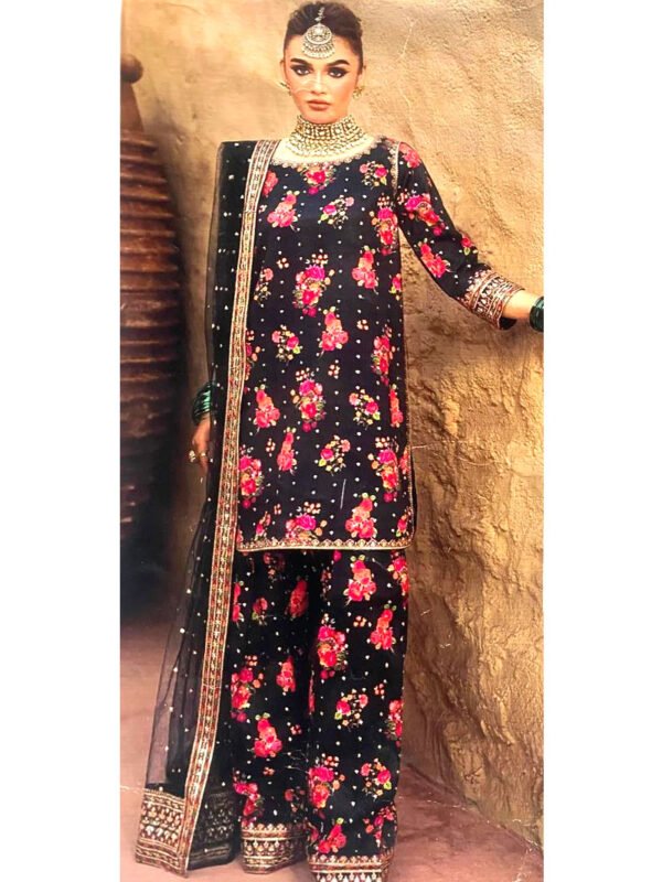 Charizma Silk Collection – Digital Printed 3 Piece Suit with Patches – Ready to Wear – Silk Dupatta – MY-72