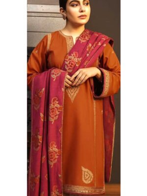 Coco by Zara Shahjahan Dhanak Winter Collection – Embroidered Shirt – Pashmina Shawl – Plain Trouser – 3 Piece – Article 8137